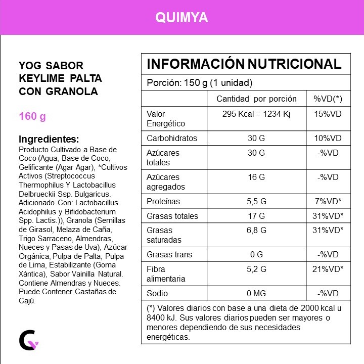 YOG - KEYLIME PALTA c/GRANOLA (de coco) - Quimya