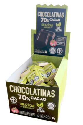 Caja x50u - Chocolatinas 70% c/STEVIA - Colonial